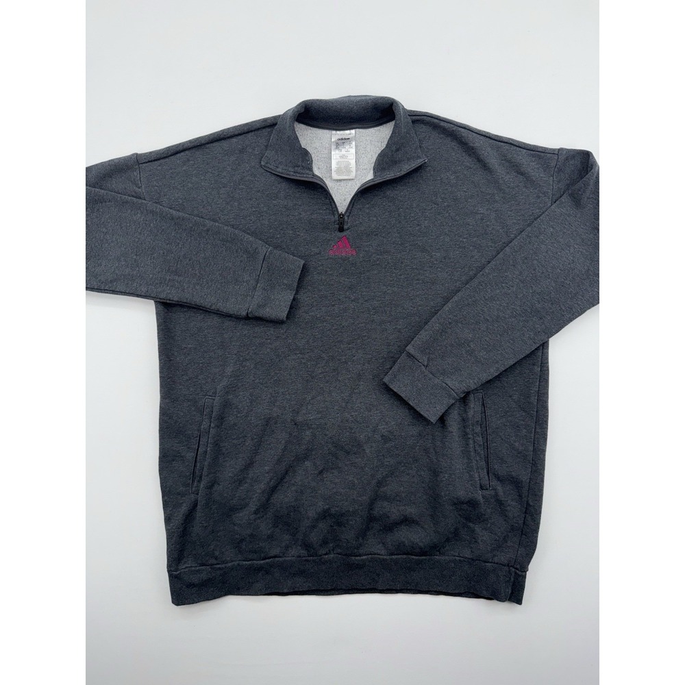 Adidas Pullover Mens Size Large Gray Heather Quarter Zip Mock Neck Sweatshirt